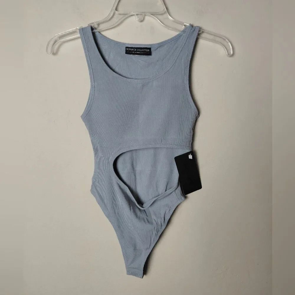 Alphalete Monarch Bodysuit Small Gray Ribbed Cutout Top Stretch Padded NWT